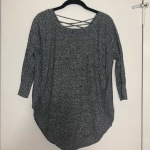 Express Gray Scoop Circle Hem Cross Back Sweater